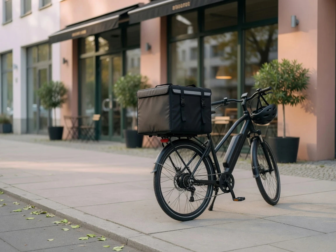 Thermobox am Fahrrad für Restaurant-Botendienste in Berlin