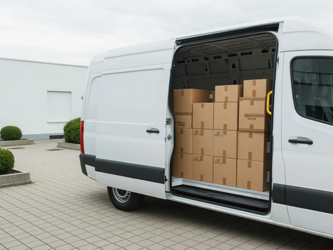Beladener Transporter mit Paketen und Sendungen